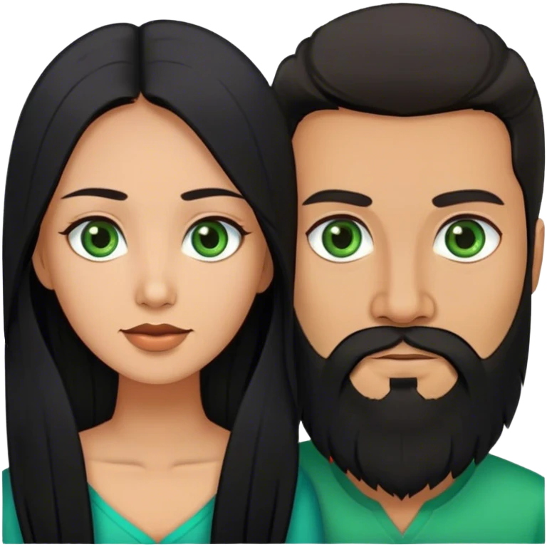 Couple Indonesian with long black hair, brown eyes and Latvian with black beard, green eyes  emoji