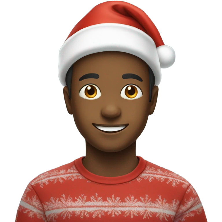 smiling boy in red shirt with a Santa hat emoji