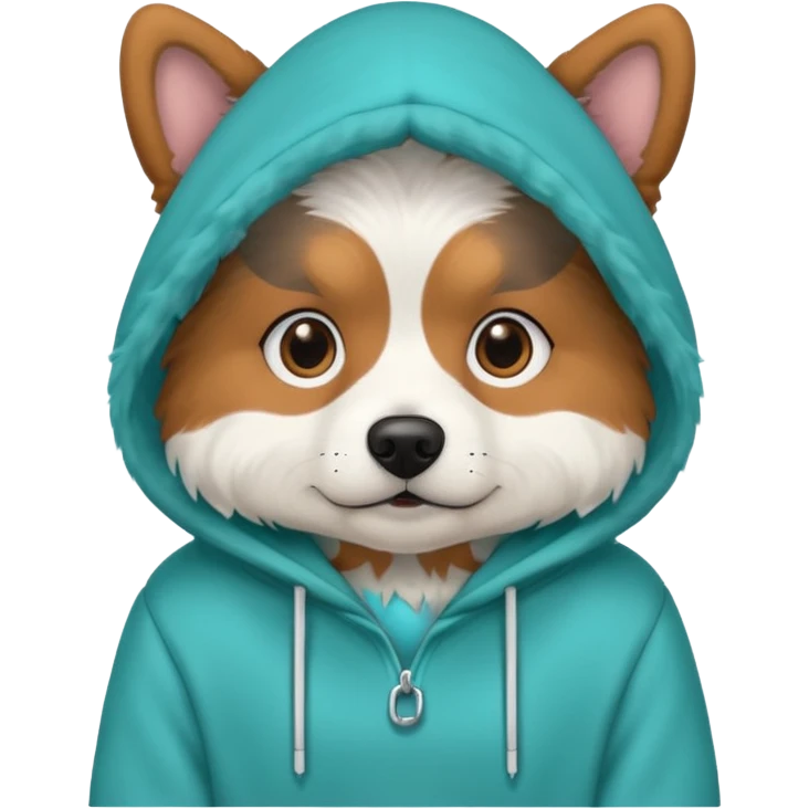 Dog wearing a teal hoodie emoji