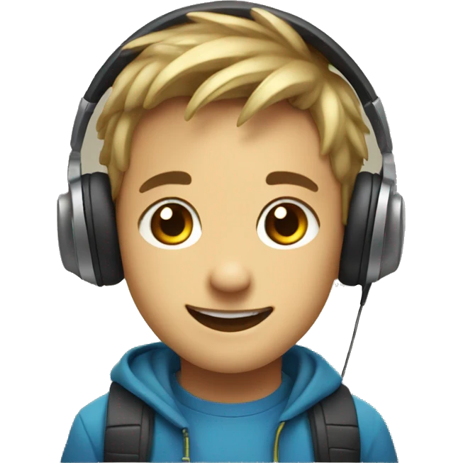 smiling boy with headphones and goatie emoji