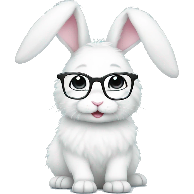 adorable super fluffy white bunny with glasses emoji