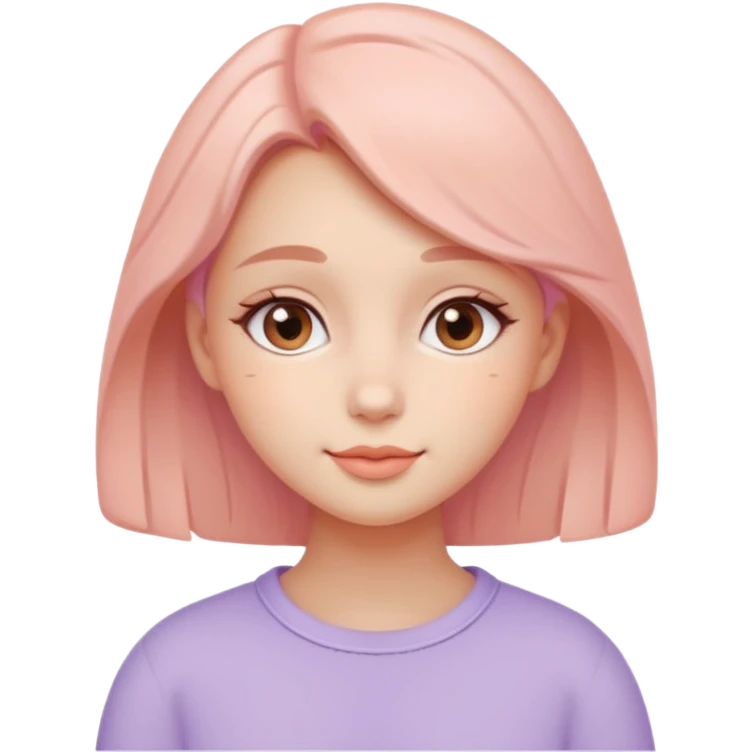Create a cohesive set of 8 emoji-style icons that represent a kind-hearted, very lovable girl (head-and-shoulders). Requirements: soft, rounded shapes and friendly proportions; warm pastel color palette (peach skin undertone options, blush pink, warm lavender accents);  emoji