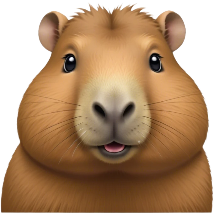Cinematic Cute Capybara Portrait Emoji, Head tilted playfully and inquisitively, with a delightfully fluffy, rounded form and a characteristically large, flat capybara head featuring a short snout and small ears, accentuated by soft, inviting fur and round, sparkling eyes full of charm, Simplified yet irresistibly adorable features, highly detailed, glowing with a warm, friendly glow, high shine, affectionate and lively, stylized with a touch of whimsical cuteness, soft glowing outline, capturing the essence of a mischievous yet loving capybara that feels like it could tumble out of the screen into your arms! emoji