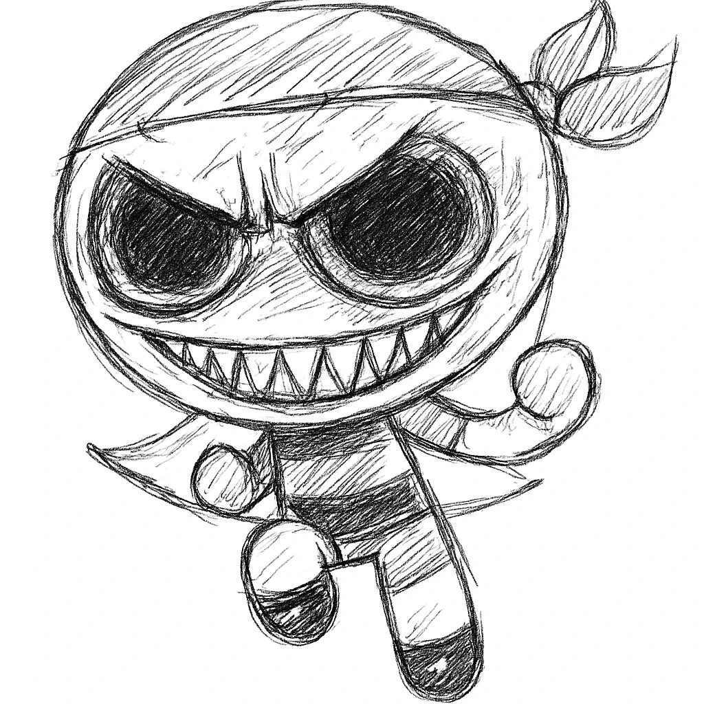 Keep the picture quality and style exactly the same. Make the face even scarier—give the eyes a much more intense, menacing stare with darker shadowing, and exaggerate the sinister or creepy grin for a truly unsettling effect. No other changes. emoji