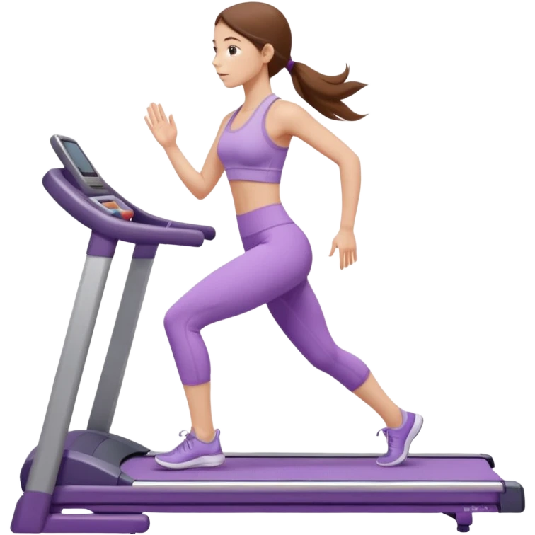 girl with long brown hair on treadmill wearing light purple yoga set emoji