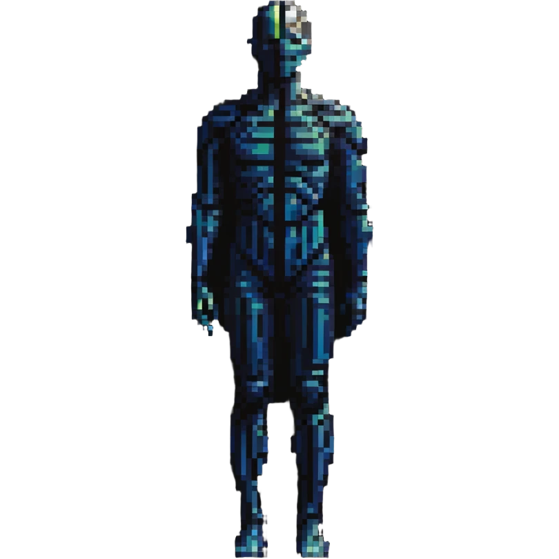 Human body silhouette with digital 3D scanning grid lines covering it, futuristic body scan emoji