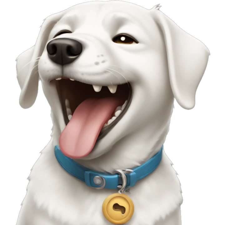A white dog laughing  emoji