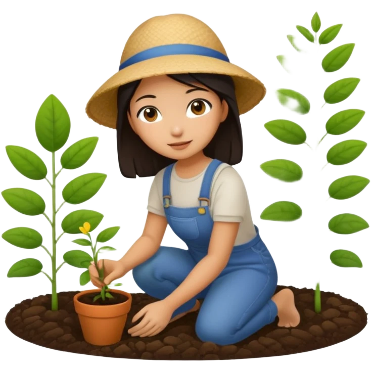 Asian girl planting in a garden emoji