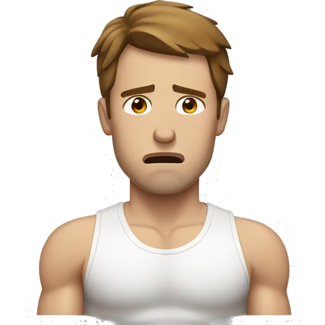 Sad White Man with brown hair working out and crying emoji