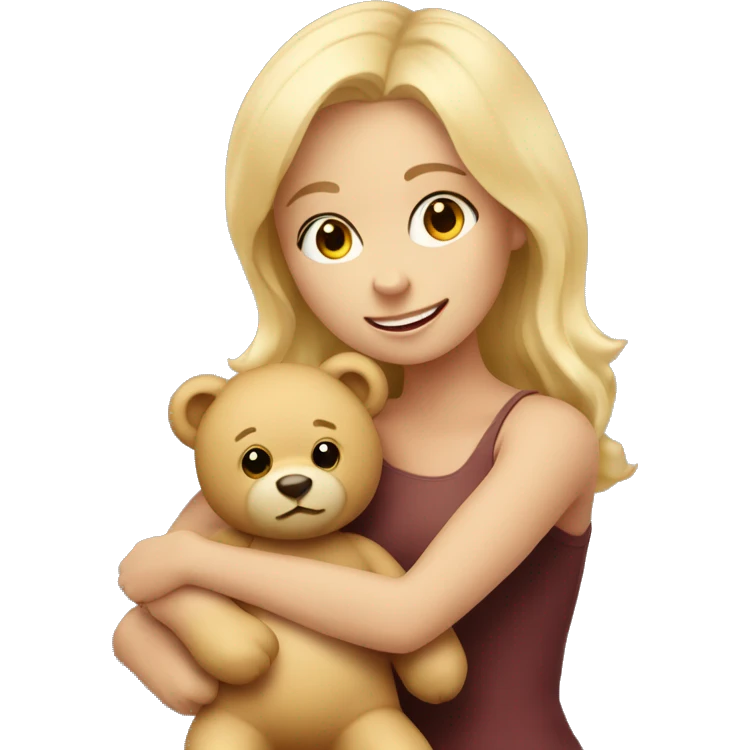 blonde woman hugs a cute teddy bear emoji