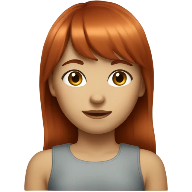 Red-haired girl with bangs and brown eyes emoji