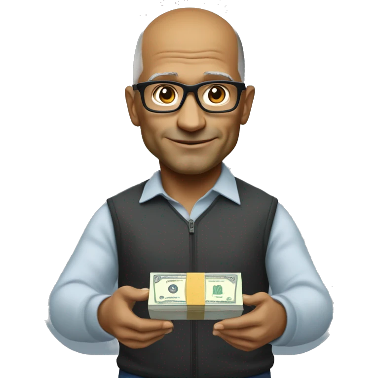 Satya Nadella holding a box of money emoji