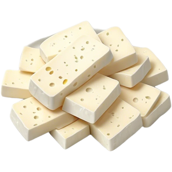 Feta Cheese Cinematic Realistic Feta Cheese Dish Emoji, depicted as slices of tangy, creamy feta cheese served on a plate, rendered with crisp textures and soft, natural lighting. emoji