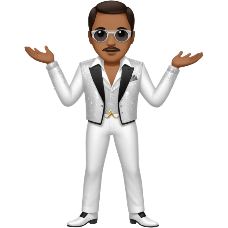 Charlie Wilson with dark brown hair, white sequin outfit emoji