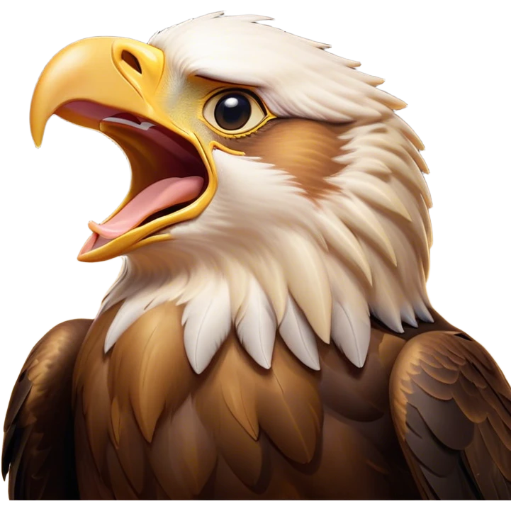 Cinematic Cute Yawning Golden Eagle Portrait Emoji, Head tilted slightly with a dramatic, wide-open yawn, showcasing a robust, majestic form with softly drooping feathers and sleepy, half-closed eyes, Simplified yet irresistibly adorable features, highly detailed, glowing with a soft, cozy amber glow, high shine, relaxed yet expressive, stylized with a dash of whimsical aerial charm, soft glowing outline, capturing the essence of a drowsy yet affectionate golden eagle that appears ready to stretch out for a nap! emoji