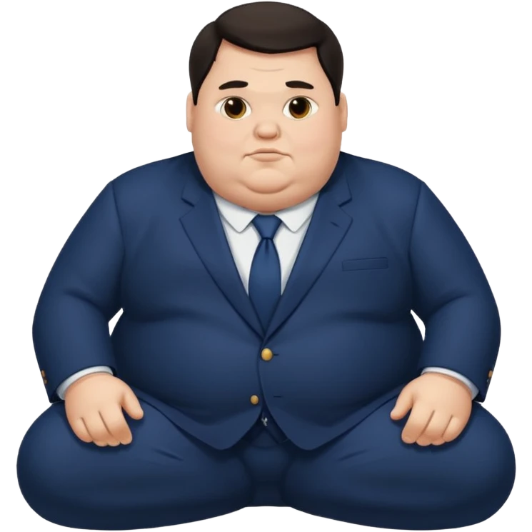 Morbidly obese man dark hair in a navy blue suit sitting down emoji