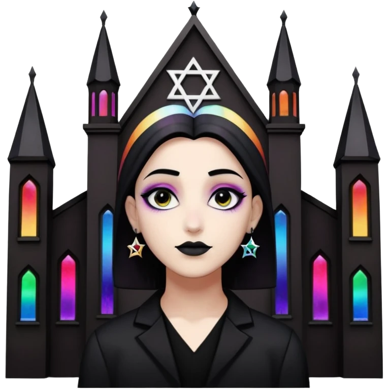 jewish synagogue temple in dark goth aesthetic style with black building and rainbow tint glass windows and star of david and celestial symbolism of peace and acceptance  emoji