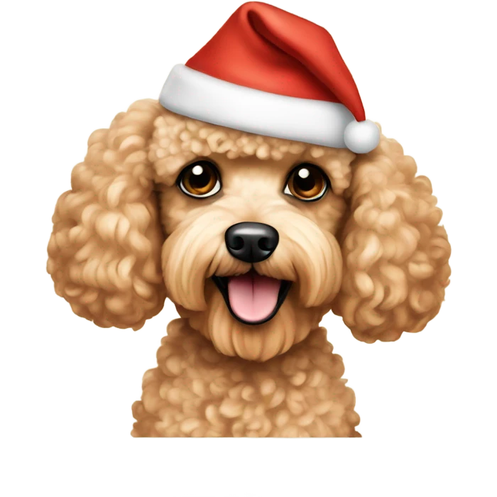 Miniature apricot poodle wearing a Santa hat emoji