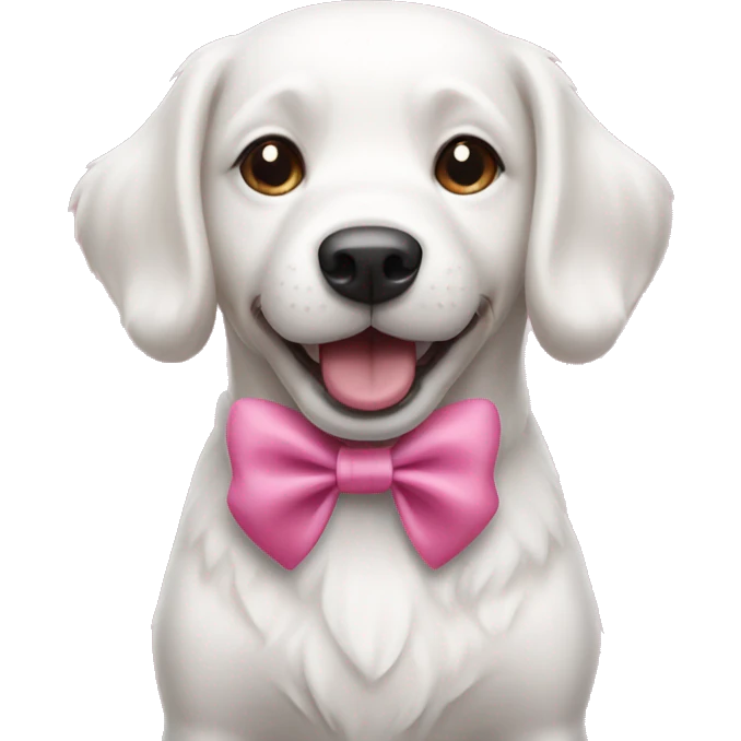 White happy dog with pink bow emoji
