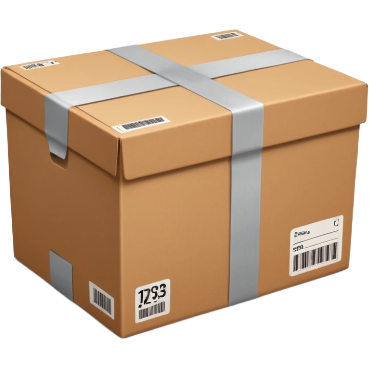  cardboard delivery box with a shipping label and tape. Rounded, glossy, smooth, soft shadows, white background.


 emoji