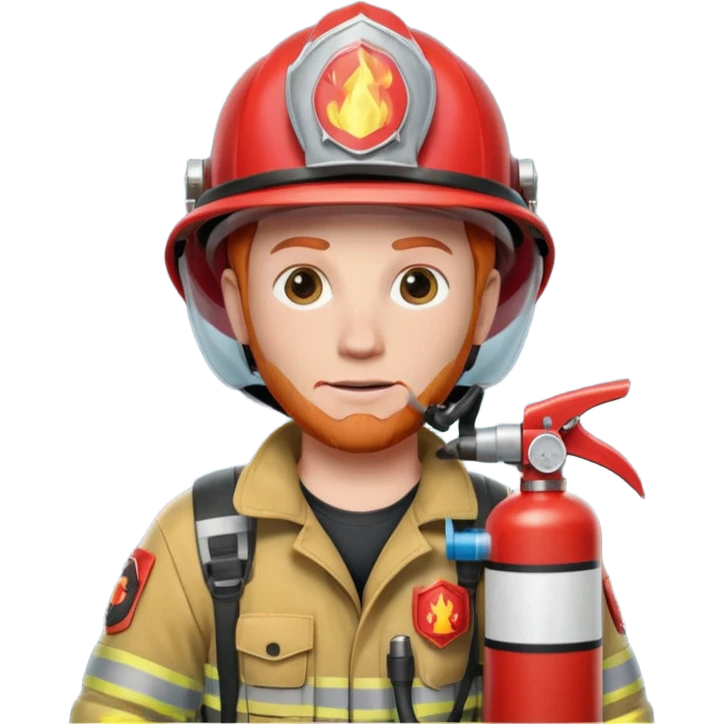 red haired Firefighter with respiratory protection with fire extinguisher emoji