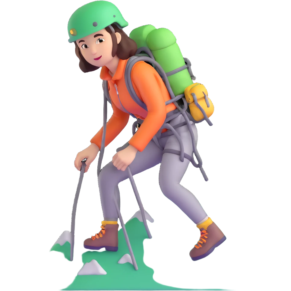 female mountain climber wearing light pink emoji
