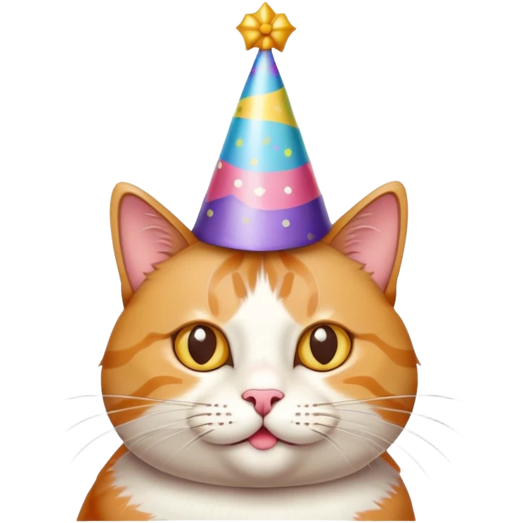 Cat wearing a party hat celebrating birthday emoji
