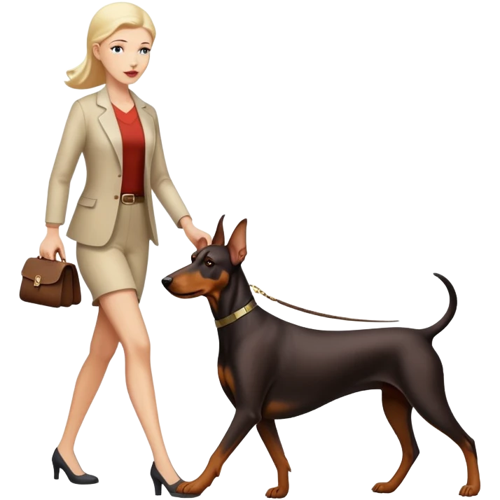 A white woman walking a Doberman emoji