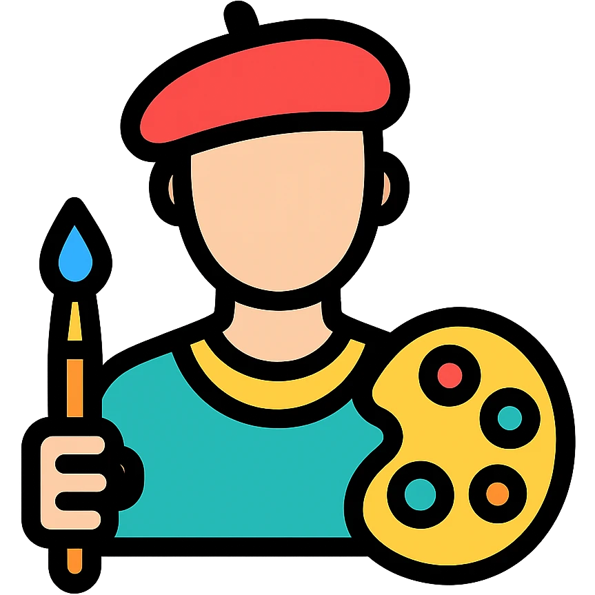 artist icon with beret paintbrush and palette, clean and modern style emoji
