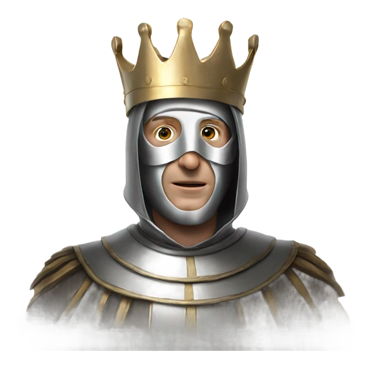 king baldwin IV in silver full face mask up with hands out emoji