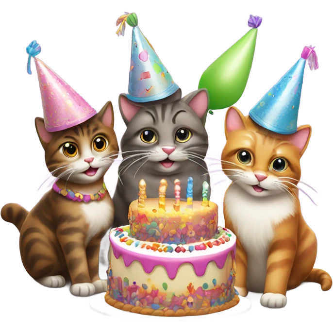 six cats birthday party emoji
