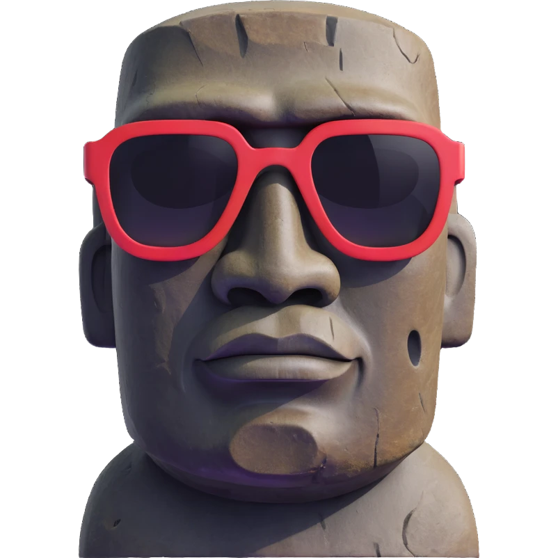 moai head with oversized sunglasses, blending moai and sunglasses emoji features emoji