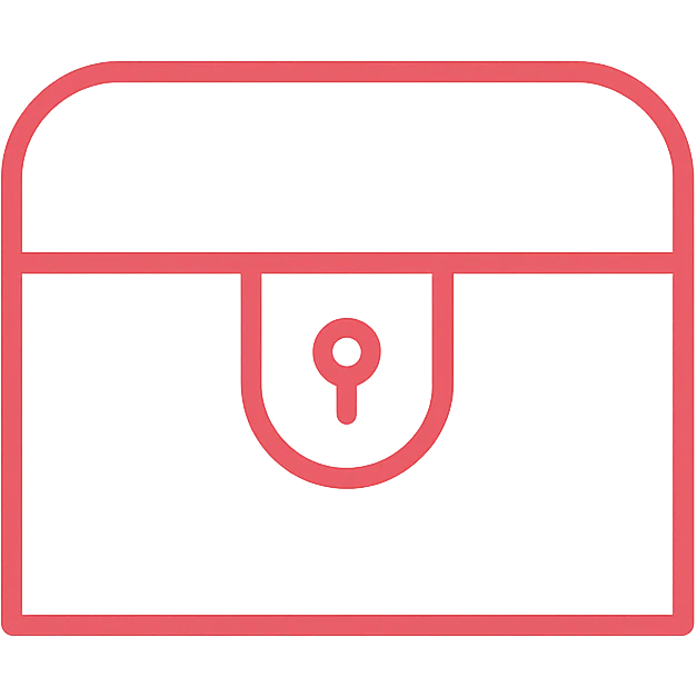 the absolute bare minimum representation of a treasure chest using only thin red lines, extremely minimal with just enough to suggest the shape, about 10-15% red coverage, mostly transparent emoji