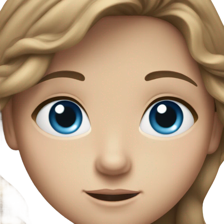 caucasian girl with long wavy brown hair and blue eyes emoji