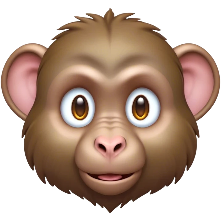 Cinematic Cute Baboon Portrait Emoji, Head tilted playfully and inquisitively, featuring a vibrant Fur of earthy browns with expressive, round, sparkling eyes filled with curiosity, Simplified yet irresistibly adorable features, highly detailed, glowing with a warm, friendly glow, high shine, affectionate and spirited, stylized with a touch of urban whimsy, bright and endearing, soft glowing outline, capturing the essence of a mischievous yet loving baboon, so playful it feels like it could leap out of the screen and into your arms! emoji