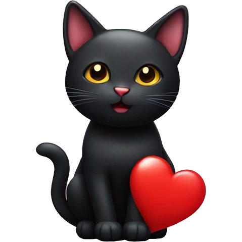 Flirty black cat with small red heart next to ear emoji