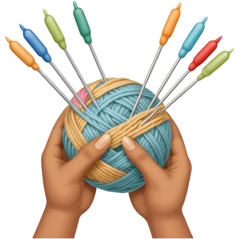 hands holding 2 knitting needles (1 on the right hand and another one on the left hand) with a ball of knitting thread (without a person's face) emoji