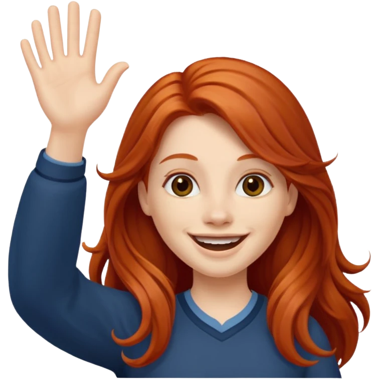 Excited long haired redhead waving emoji