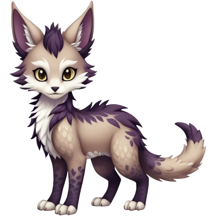 Kawaii dark edgy fantasy ethereal feline-vernid-sergal-fursona animal creature with a tufted tail full body with intricate markings  emoji