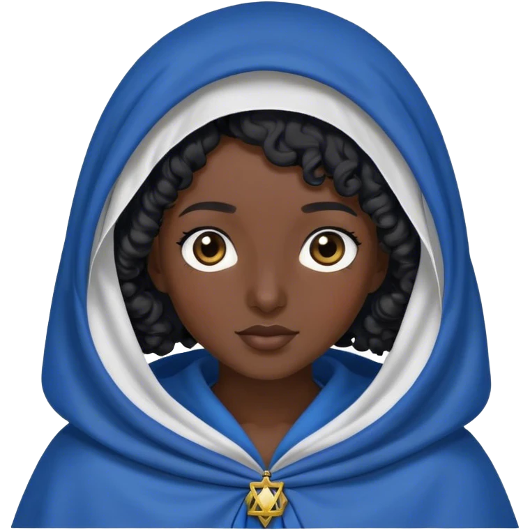 Mujer hebrea con manto azul y pelo negro rizado y con la cabeza tapada con un velo emoji