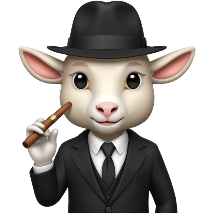 a 3D Goat emoji dressed as a Mafia Boss emoji