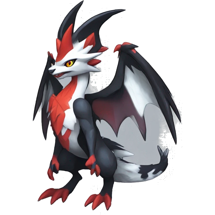 Black Cool Edgy Anthro Noivern-Nargacuga-Silvally-Sergal-Fakémon  with White and Red Edgy markings emoji