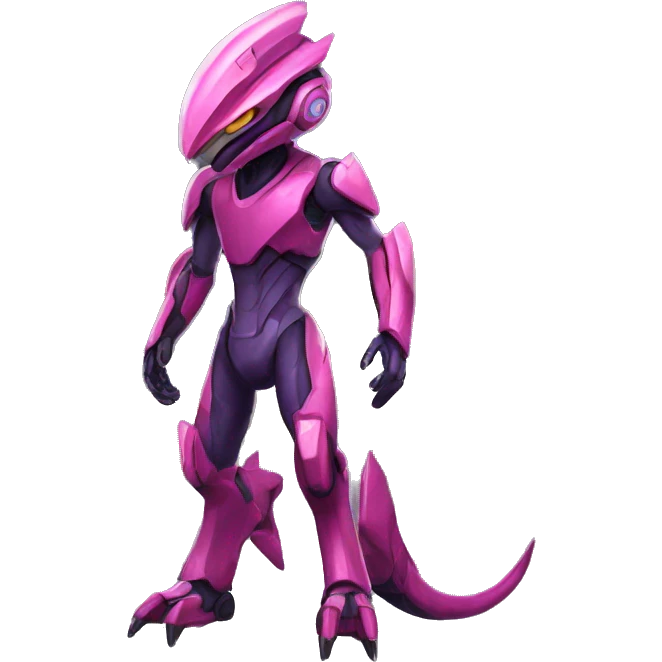 a Genesect-Raptor-Fakémon—hybrid with a futuristic visor-helmet full body emoji