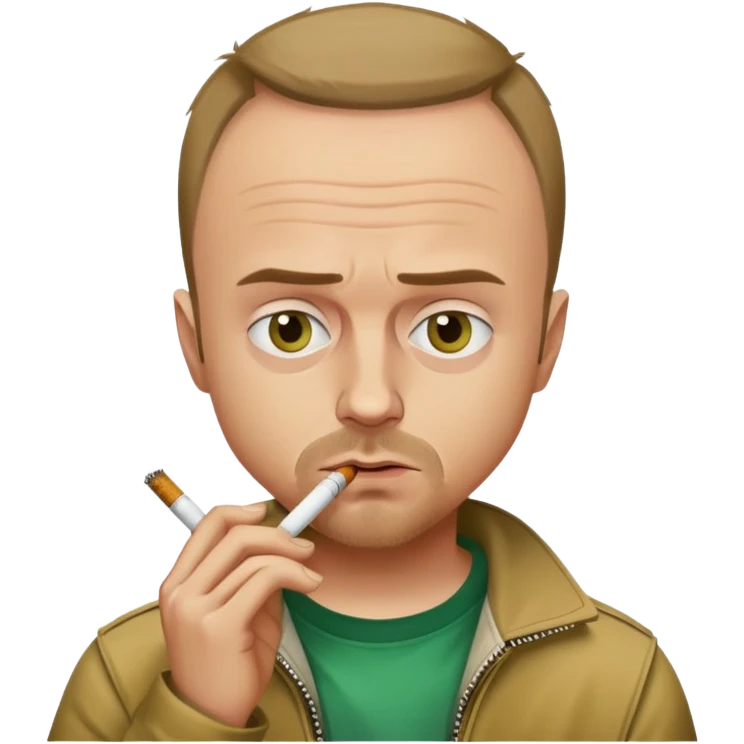 джесси пинкман, с прическрй второго сезона и в повседневной одежде с сигаретой в рту emoji