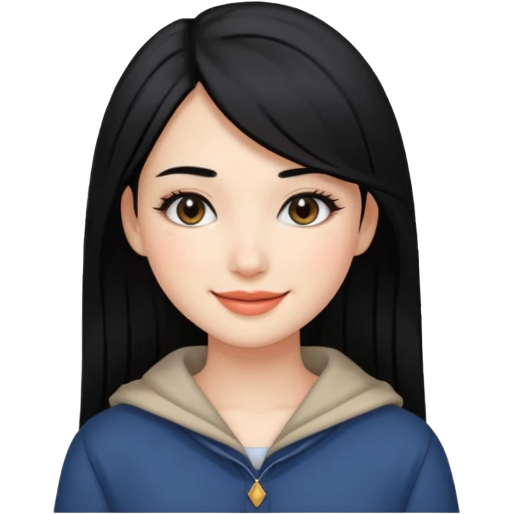 Girl with black and long hair with aesthetic clothes and with aesthetic makeup with a smile  emoji