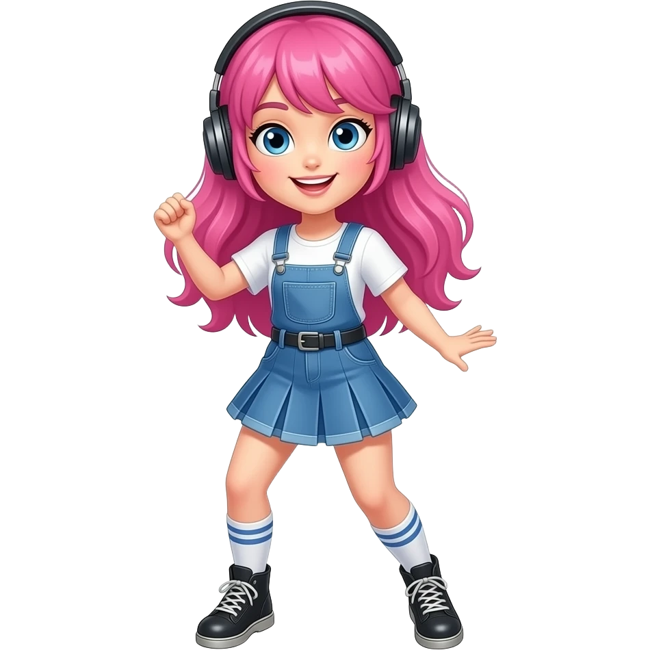 Girl with pink hair and blue eyes dancing to pop music emoji
