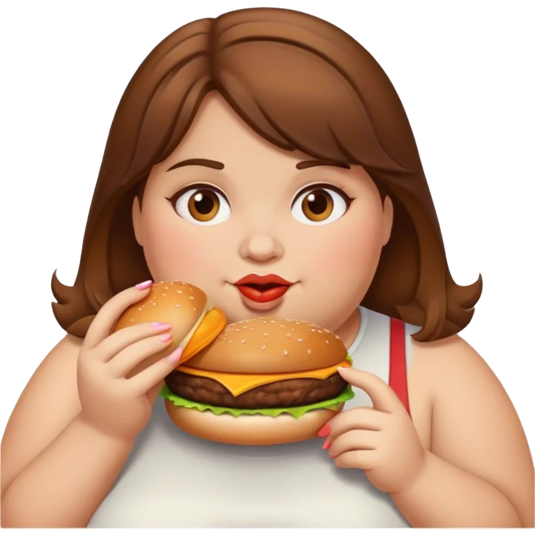 fat girl with burger brown hair emoji