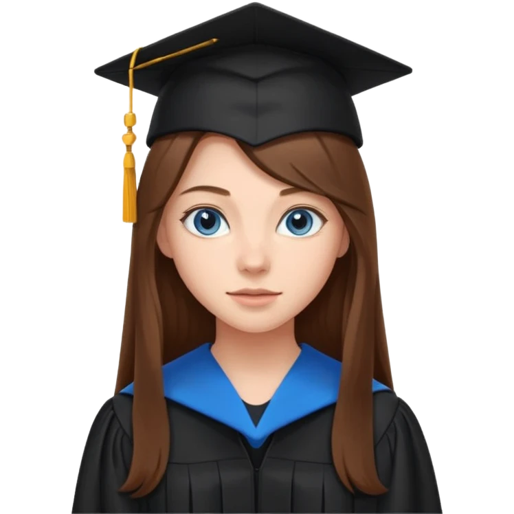 high school graduation with a pretty female high school student with long brown hair, blue eyes emoji