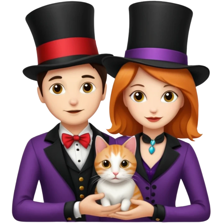 magician couple and their pet cat emoji
