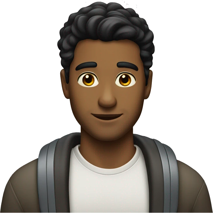 handsome black-haired man with his hair combed back leaning against the school bus
 emoji